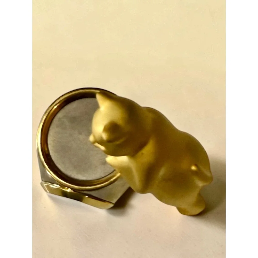 Elgin Miniature Desk Clock Cat and Fishbowl Figurine Gold Silver Tone Quartz